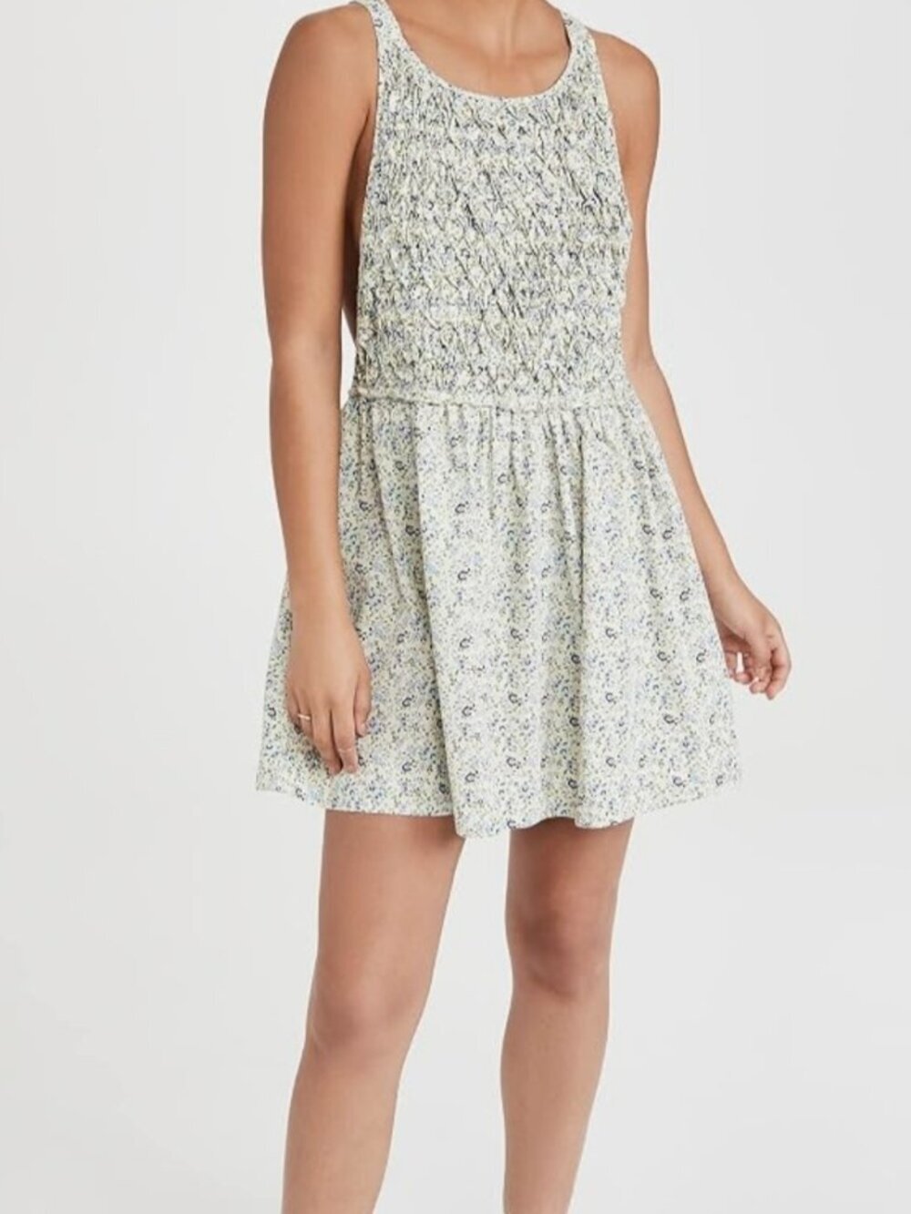 Free People Petunia Mini Dress Smocked Bodice, Tea Combo, Floral size XS